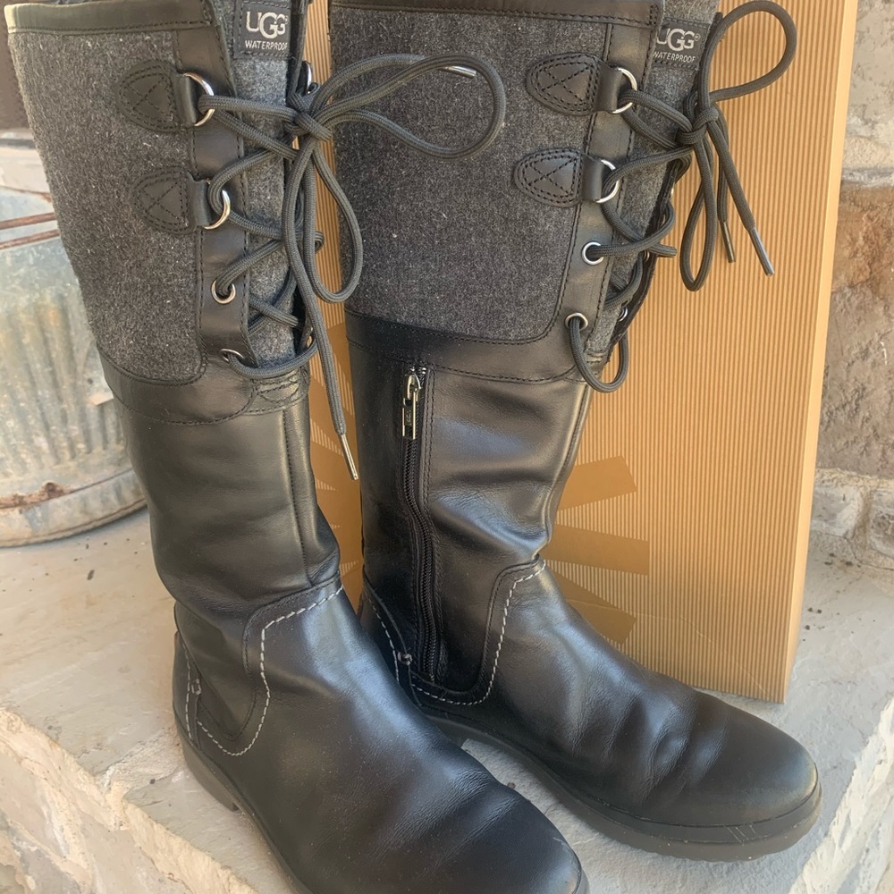 UGG Waterproof Elsa Black Leather Boots